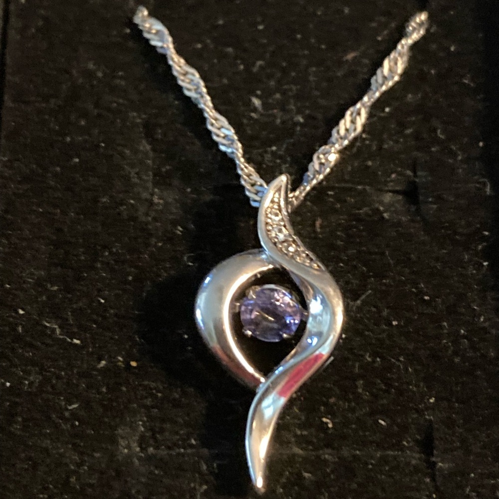 Sterling, dancing amethyst and diamond necklace